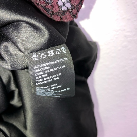 Bardot Dress Womens 6 Lace floral cold shoulder midi Bodycon Burgundy I - Picture 6 of 9